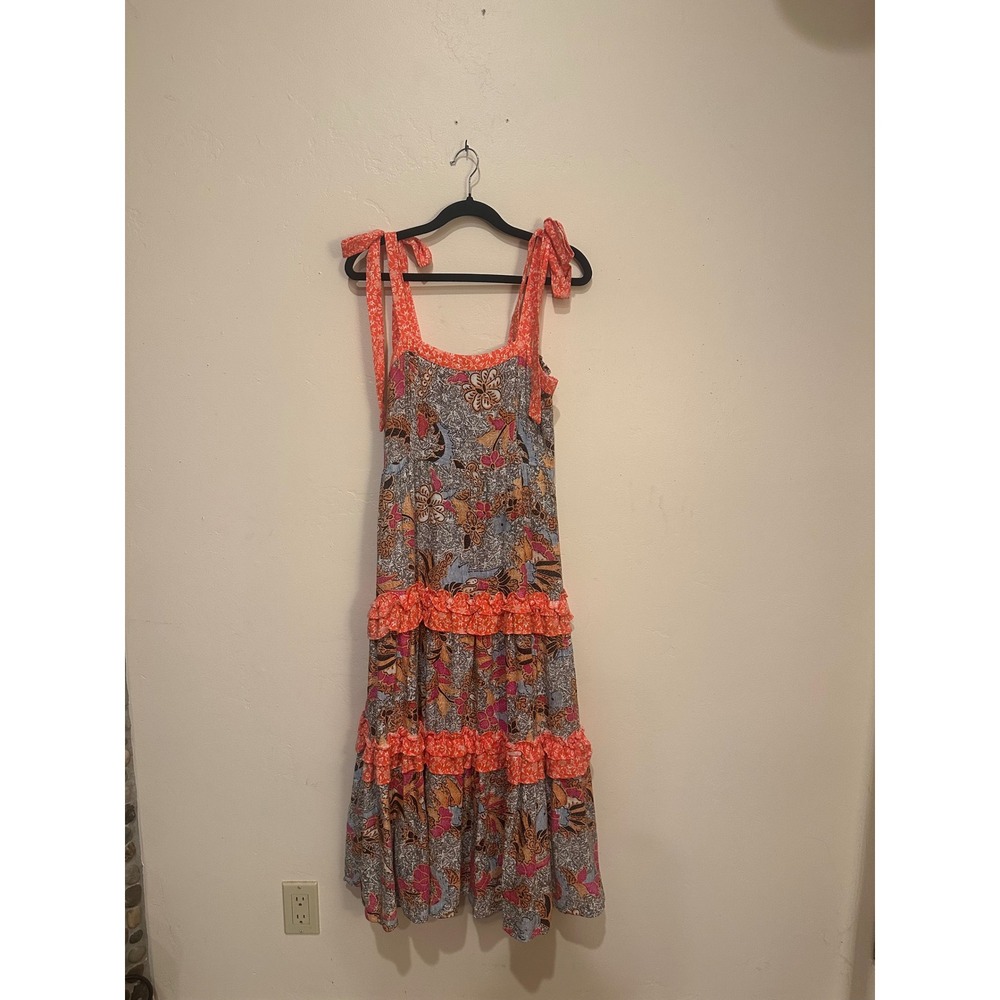 INC International Concepts Petite Mixed Floral Tiered Maxi Dress Orange PS